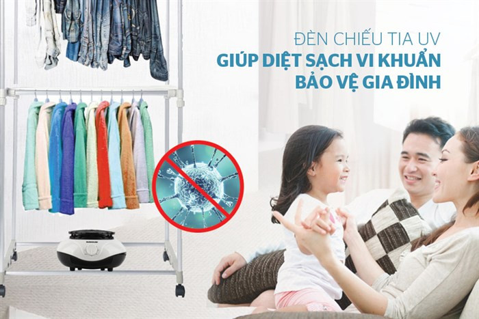 Tính năng diệt khuẩn UV trên tủ sấy quần áo Sunhouse 10kg SHD2702 giúp bảo vệ sức khỏe gia đình