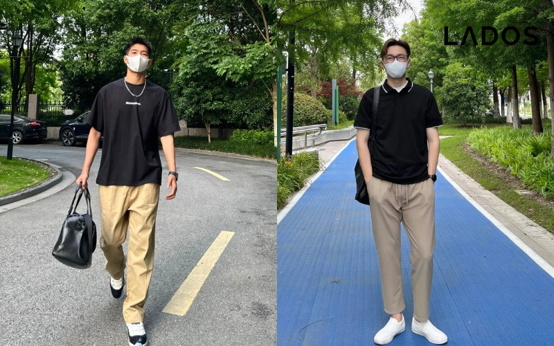 Tối giản với quần kaki và áo thun rộng