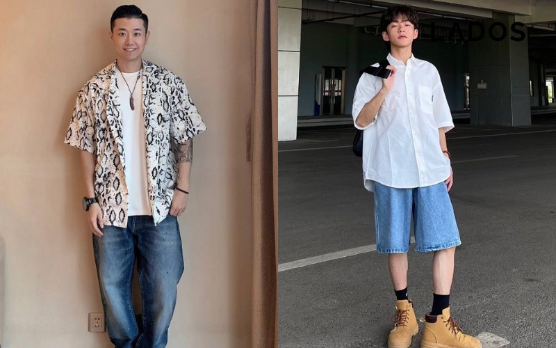 Trẻ trung năng động với áo sơ mi tay ngắn và quần jean xanh sáng