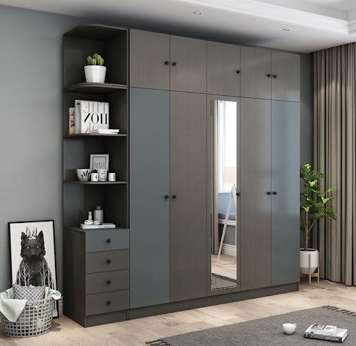 Tủ gỗ 5 cánh màu đen huyền bí, tạo điểm nhấn cho mỗi không gian