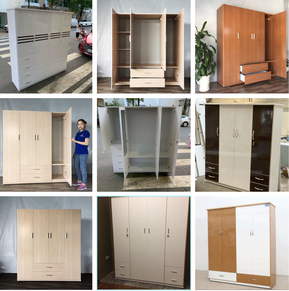 Tủ nhựa cao cấp để quần áo 4 buồng màu xanh pastel, họa tiết trang trí dễ thương, lý tưởng cho phòng trẻ em hoặc người lớn.