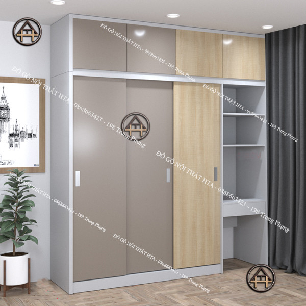 Tủ quần áo 3 buồng cánh lùa có bàn trang điểm tích hợp, tối ưu công năng sử dụng