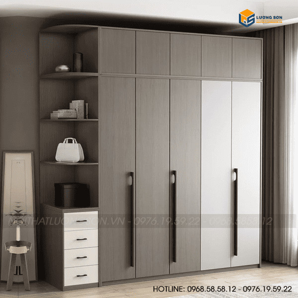 Tủ quần áo 5 cánh kết hợp với hộc tủ bên cạnh