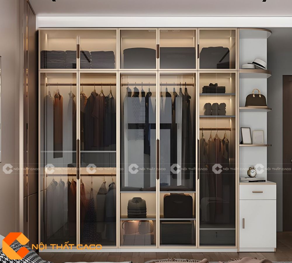 Tủ quần áo cánh kính cường lực hiện đại, mang lại vẻ đẹp sang trọng và mở rộng không gian