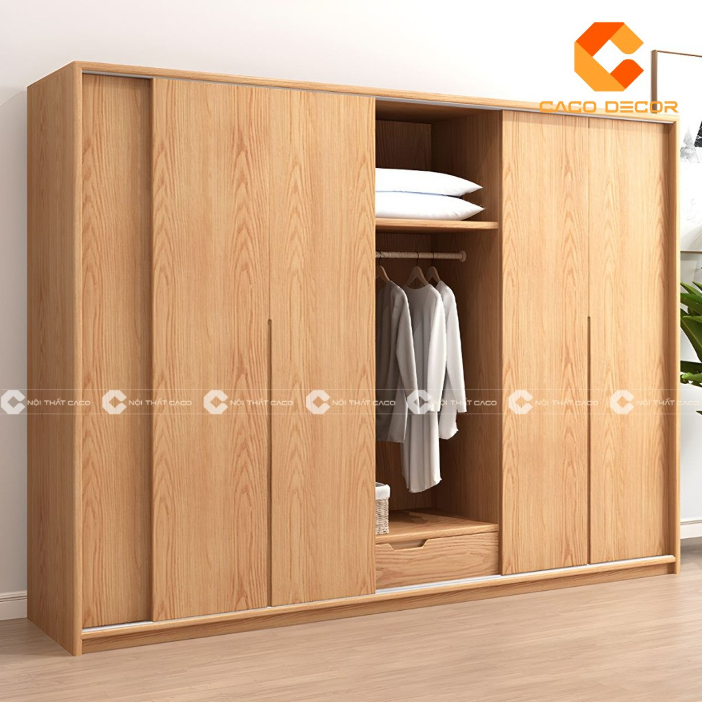 Tủ quần áo đơn giản tinh tế thiết kế cửa lùa bằng gỗ sồi tự nhiên