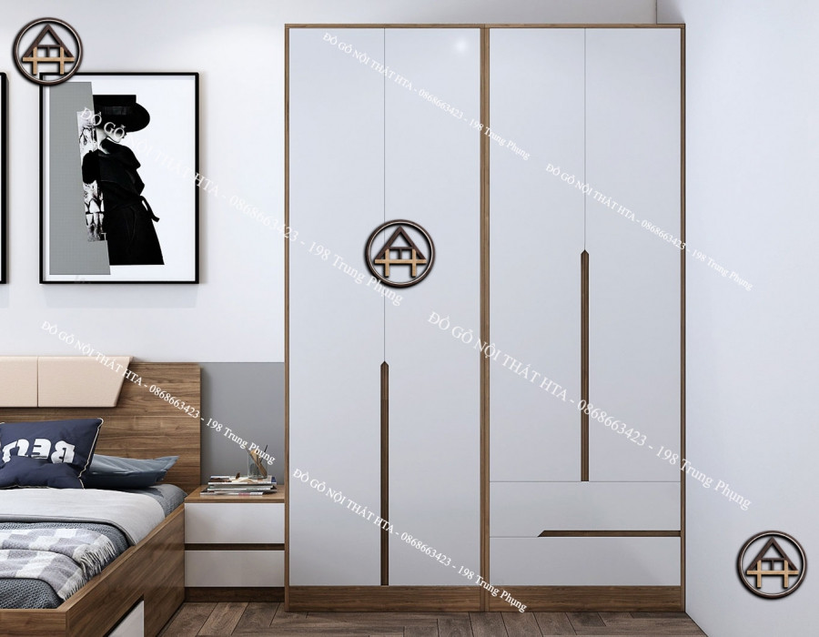 Tủ quần áo gỗ công nghiệp 2 module với không gian lưu trữ linh hoạt