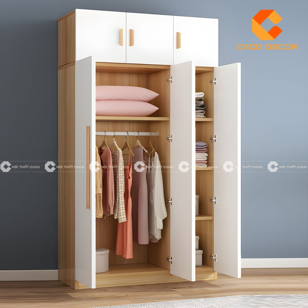 Tủ quần áo gỗ công nghiệp 3 cánh màu trắng thanh lịch, thiết kế tối ưu