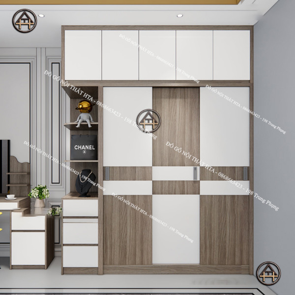 Tủ quần áo gỗ công nghiệp cánh lùa màu trắng, thiết kế tinh tế và hiện đại