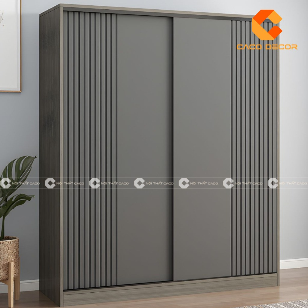Tủ quần áo gỗ công nghiệp cửa lùa 2 cánh màu xám hiện đại, phù hợp không gian tối giản