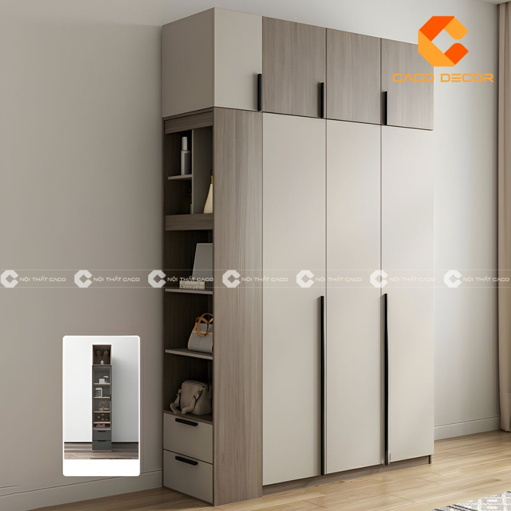 Tủ quần áo gỗ công nghiệp đẹp với cánh mở truyền thống, màu sắc trang nhã