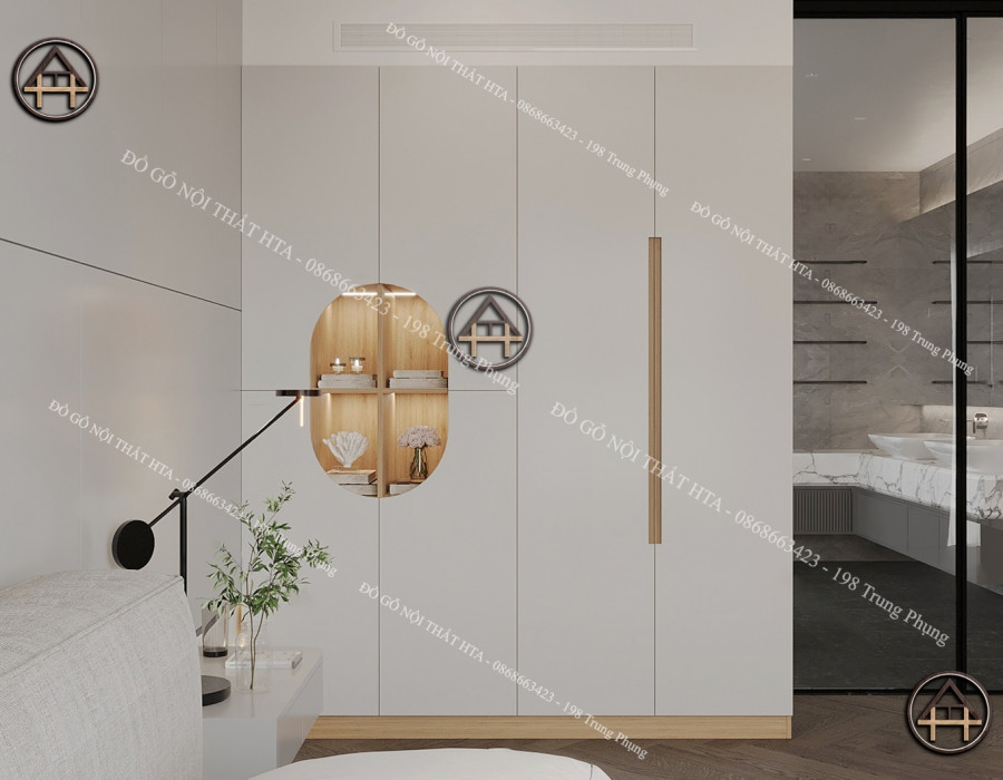 Tủ quần áo gỗ công nghiệp tích hợp đèn LED sang trọng, tạo điểm nhấn nổi bật