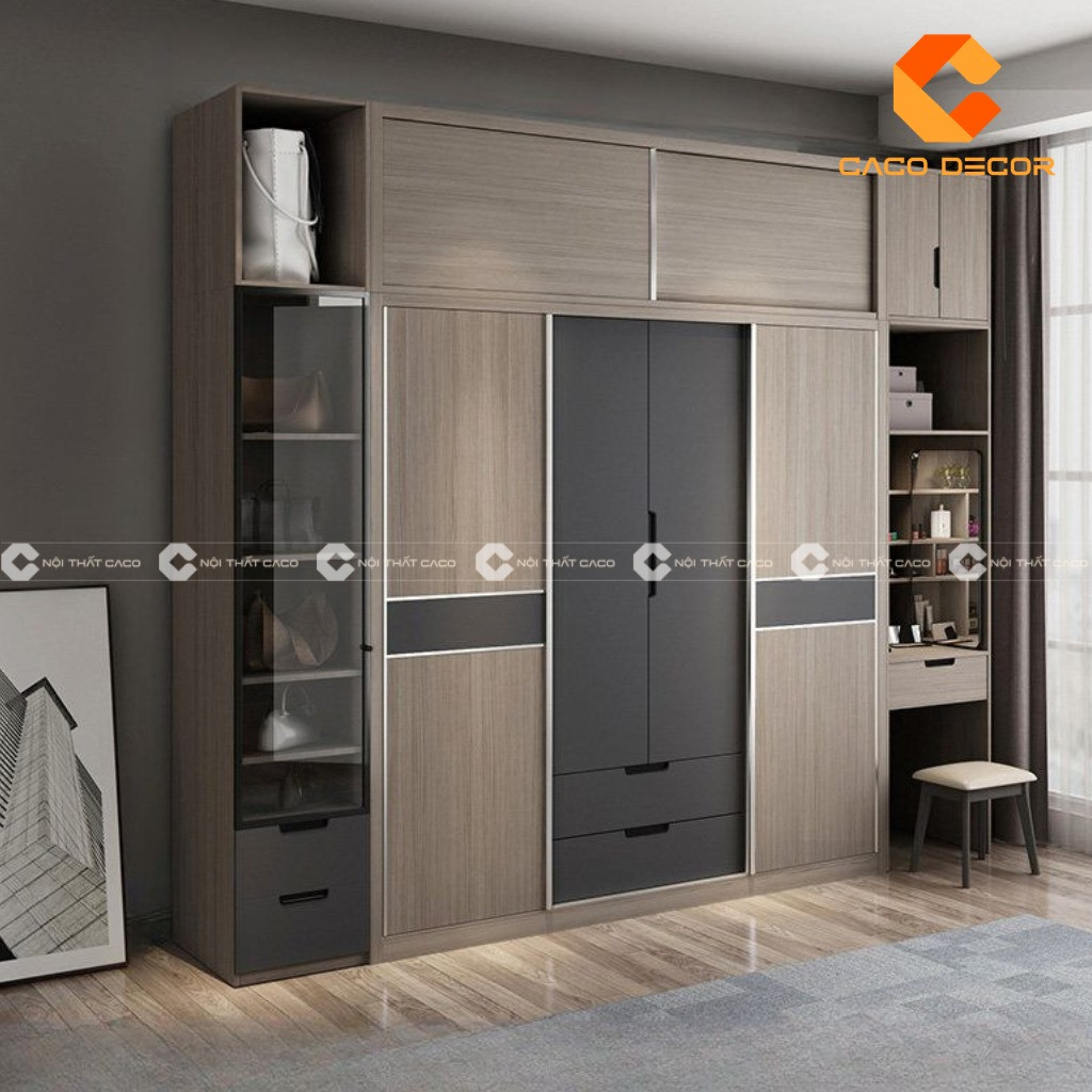 Tủ quần áo gỗ cửa lùa tích hợp bàn trang điểm thông minh, tối ưu công năng sử dụng