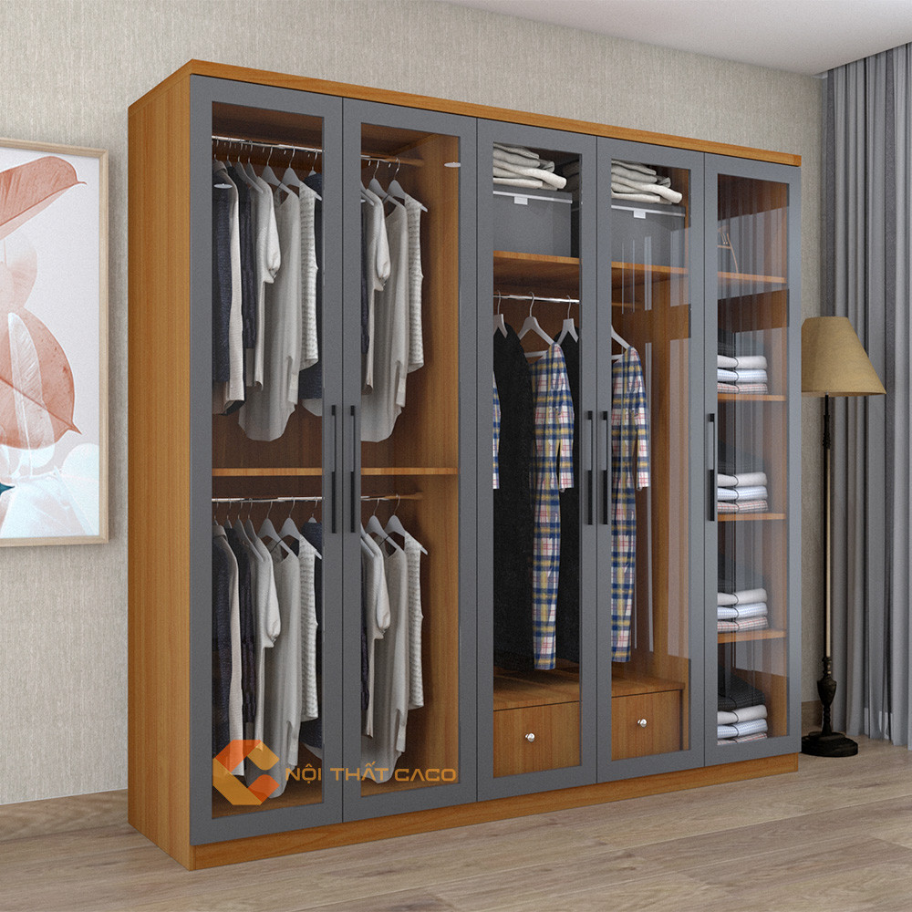 Tủ quần áo kính cường lực cánh mở khung nhôm hiện đại