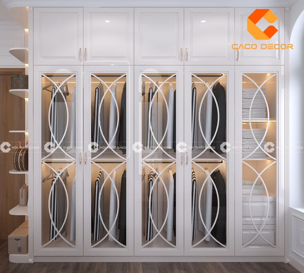 Tủ quần áo kính cường lực phong cách tân cổ điển