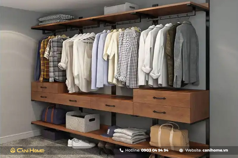 Tủ quần áo treo tường gỗ công nghiệp màu sáng, giúp tối ưu hóa không gian sàn phòng ngủ