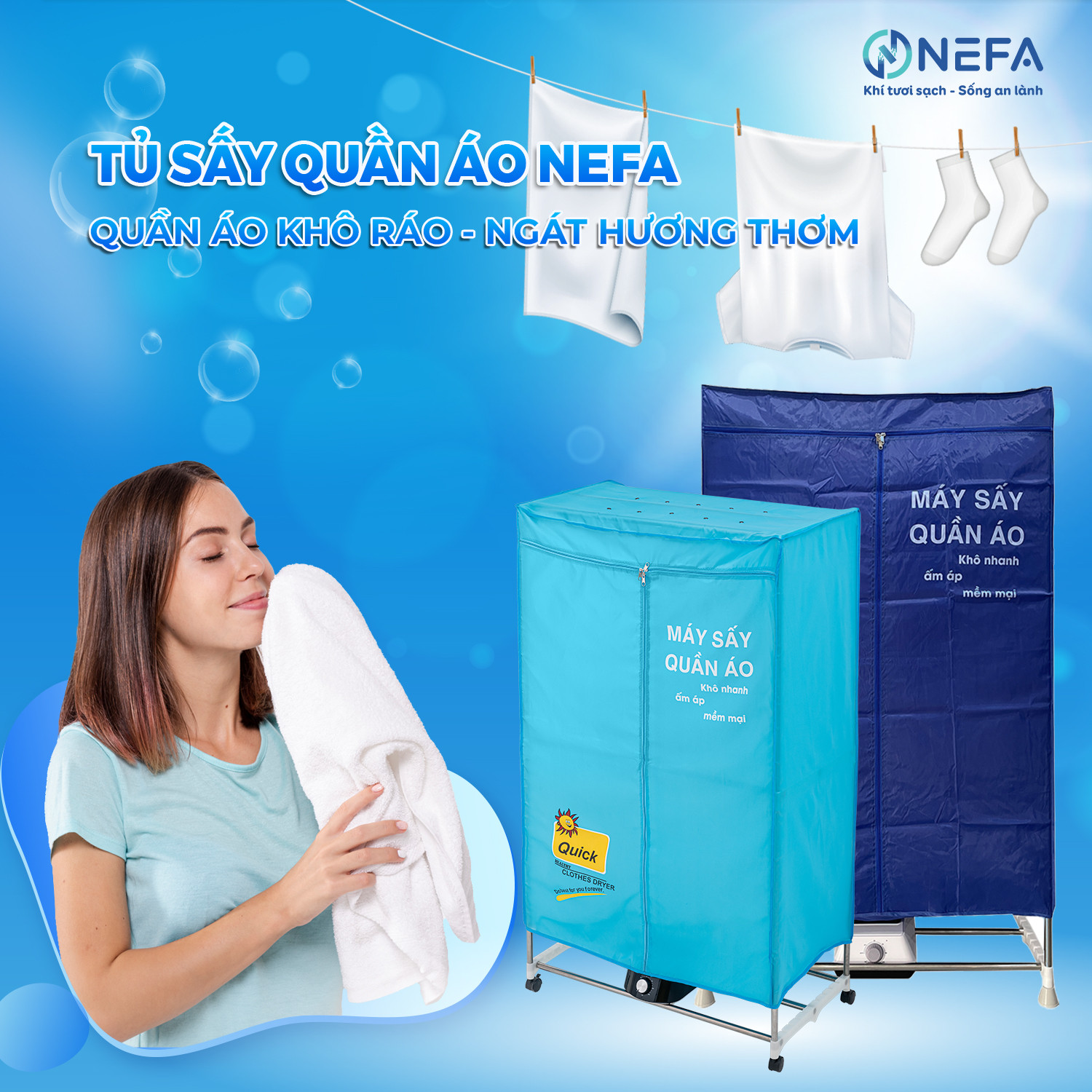 Tủ sấy quần áo Nefa cơ NFS01 với thiết kế nhỏ gọn, hiện đại cho gia đình