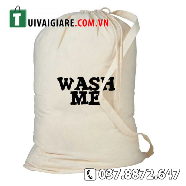Túi vải bố đựng quần áo bẩn với dòng chữ &quot;Wash me&quot;, thiết kế chuyên dụng để phân loại đồ giặt, giữ không gian phòng luôn ngăn nắp.