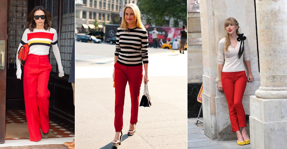 Victoria Beckham và Amanda Hearst sành điệu khi phối quần đỏ đô cùng áo dài tay tối màu