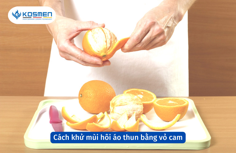Vỏ cam chứa tinh dầu giúp khử mùi hôi áo thun và quần áo hiệu quả, mang lại không khí trong lành.